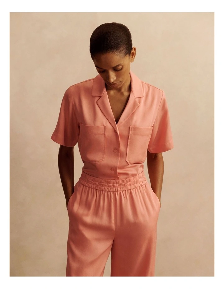 Tencel Pocket Detail Camp Shirt in Peach Pink image 2