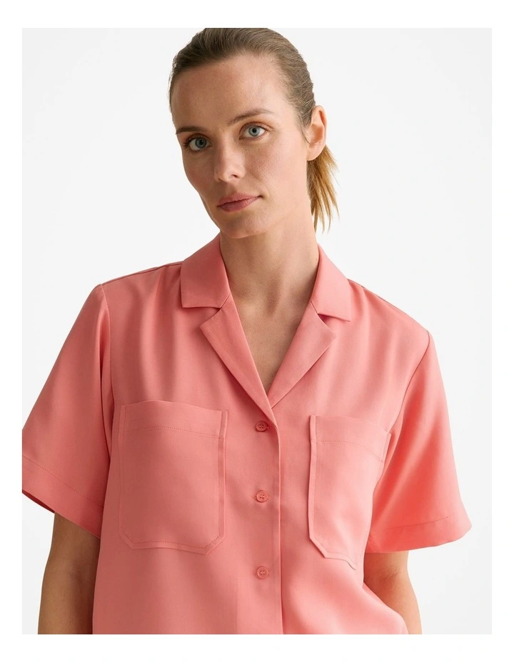 Tencel Pocket Detail Camp Shirt in Peach Pink image 5