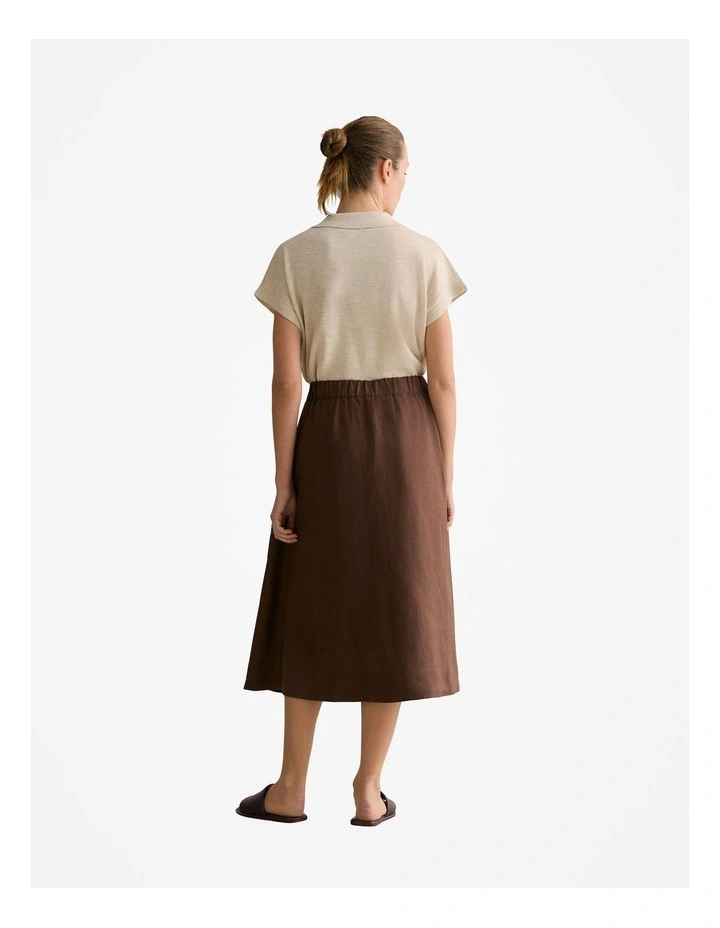 Linen Button Detail Skirt in Chocolate image 4