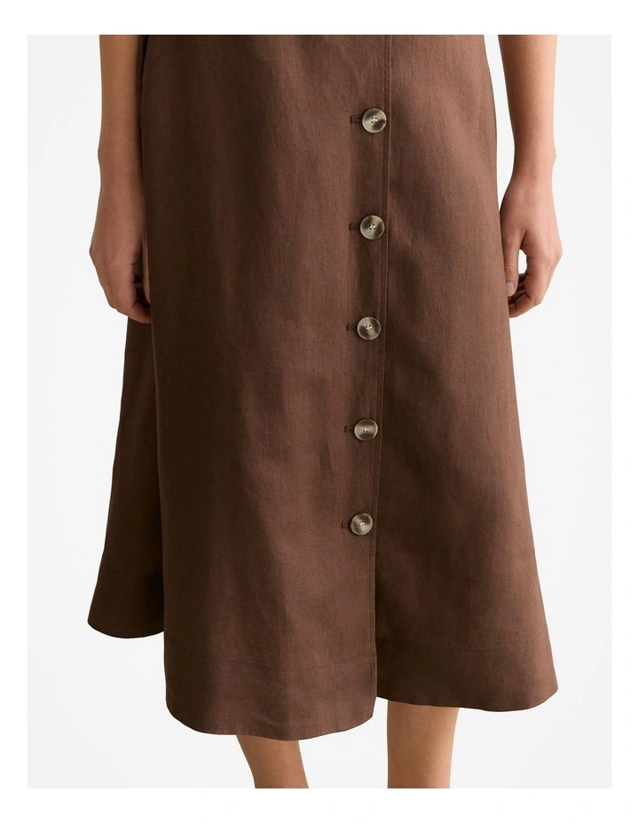 Linen Button Detail Skirt in Chocolate image 6