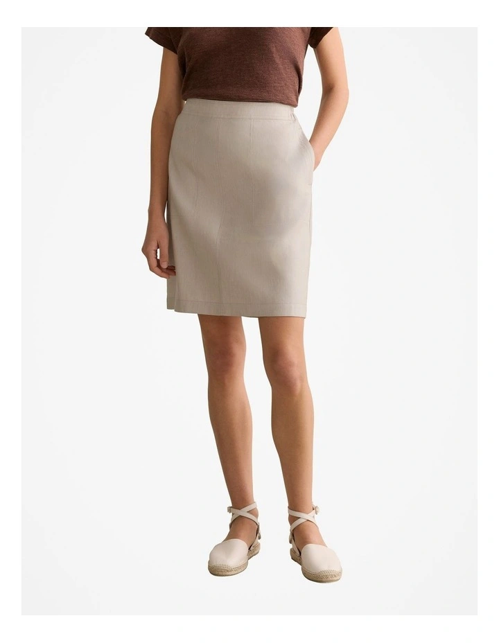 Stretch Linen Blend Skirt in Flax image 1