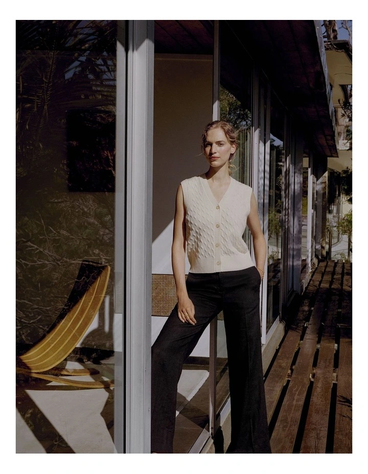 Merino Cashmere Cable Knit Vest in Ivory image 2