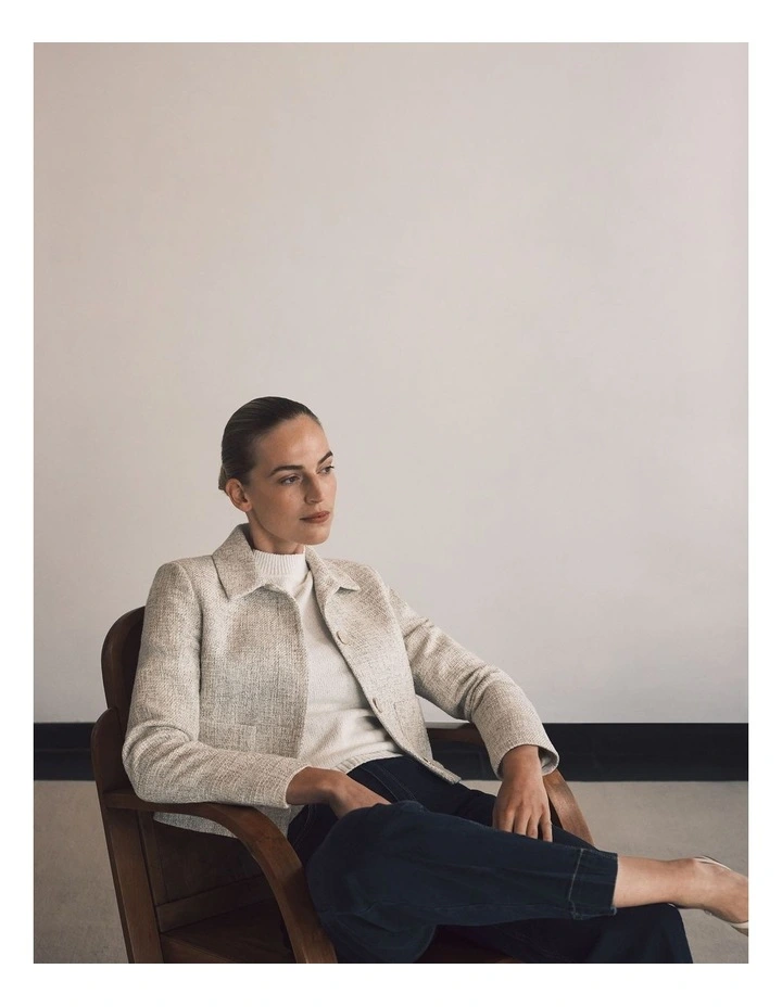 Boucle Mock Neck T-shirt in Ivory image 2