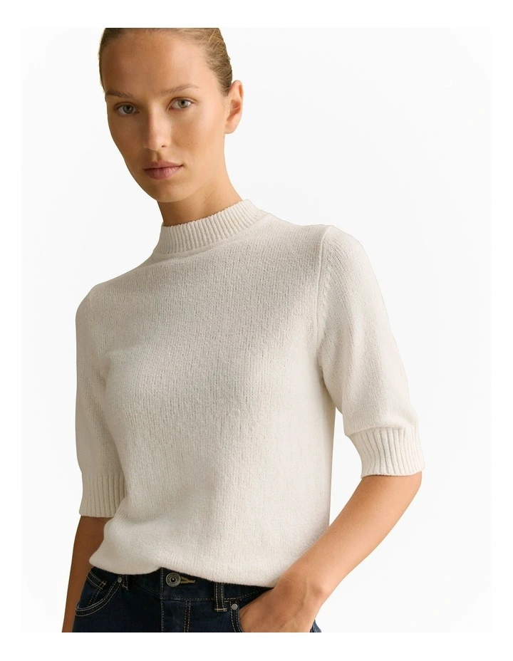Boucle Mock Neck T-shirt in Ivory image 3