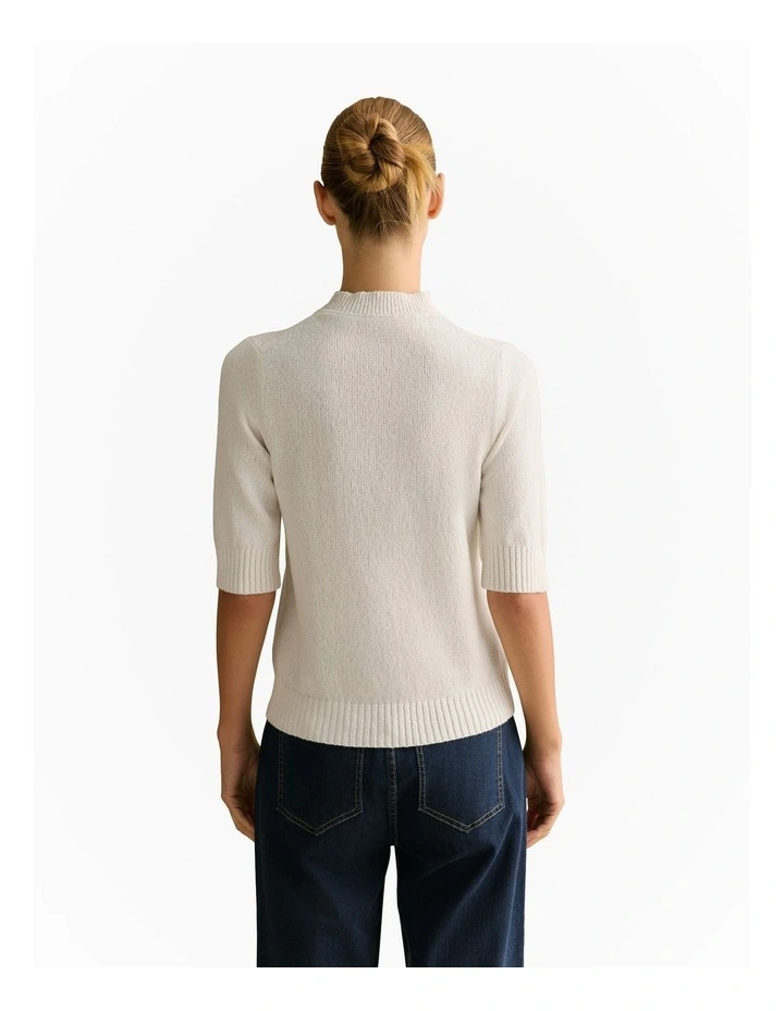 Boucle Mock Neck T-shirt in Ivory image 5