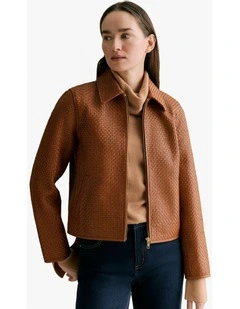 Woven Leather Jacket in Chestnut