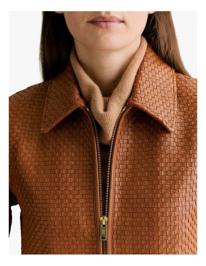 Woven Leather Jacket in Chestnut image 3