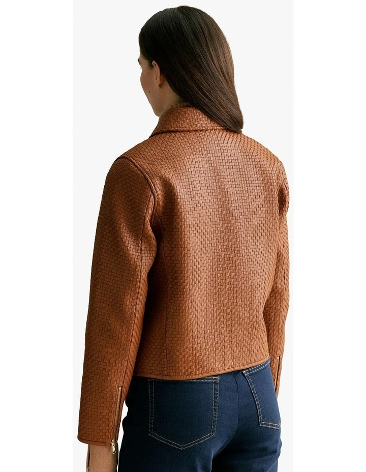 Woven Leather Jacket in Chestnut image 4