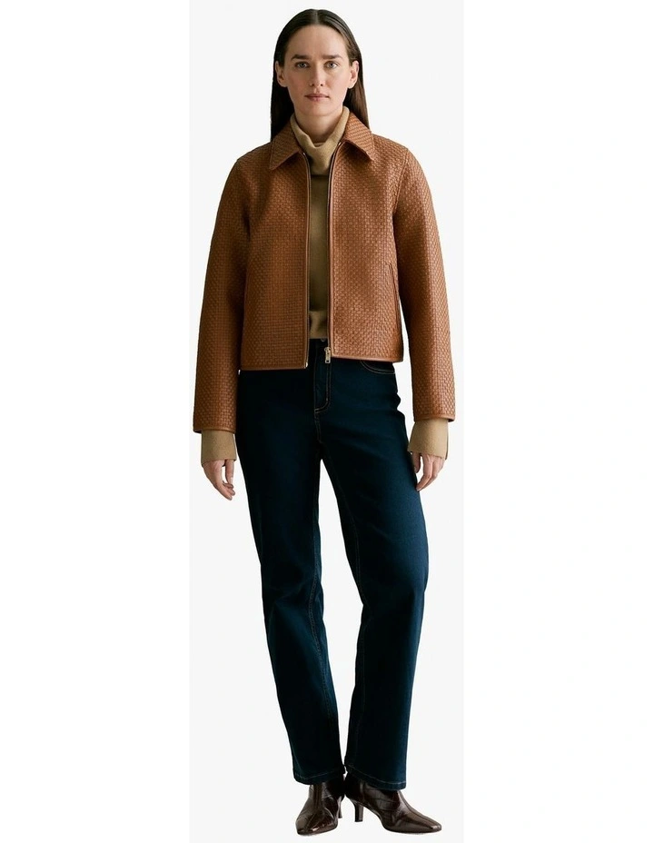 Woven Leather Jacket in Chestnut image 5