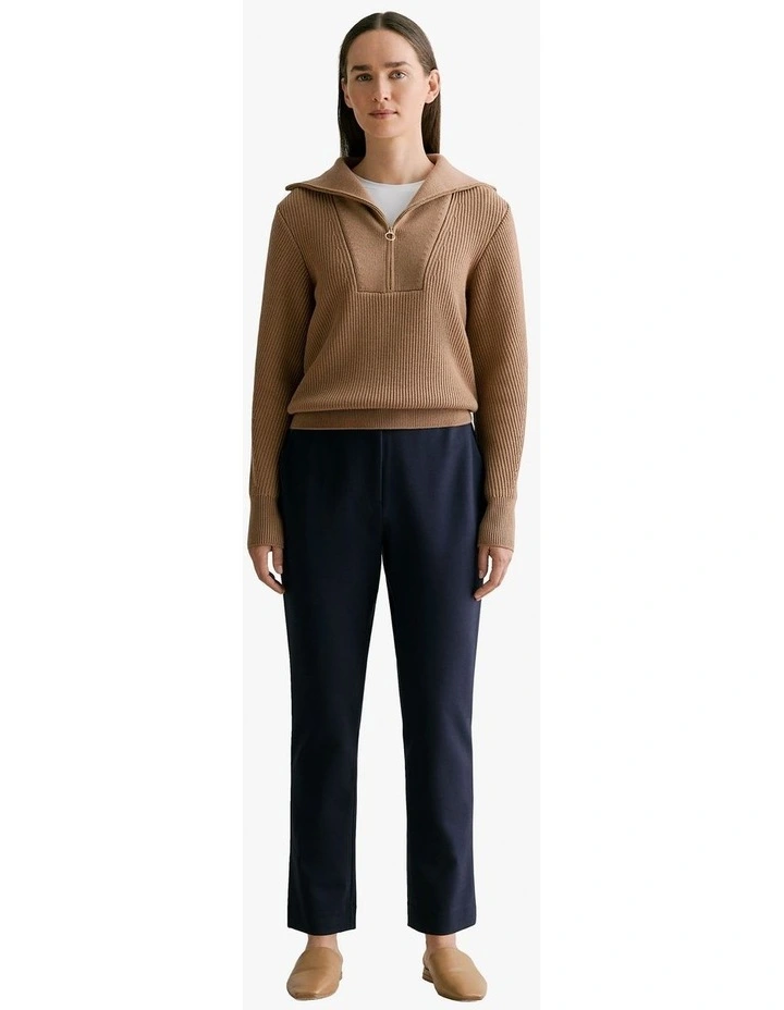 Merino Textured Half Zip Pullover in Dark Camel image 2