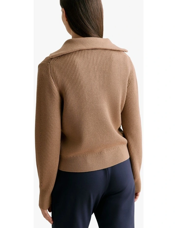 Merino Textured Half Zip Pullover in Dark Camel image 4
