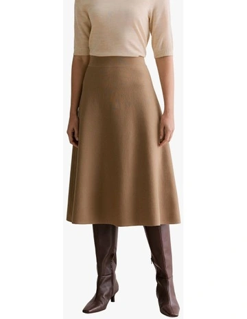 Australian Merino Milano Knit Skirt in Beige