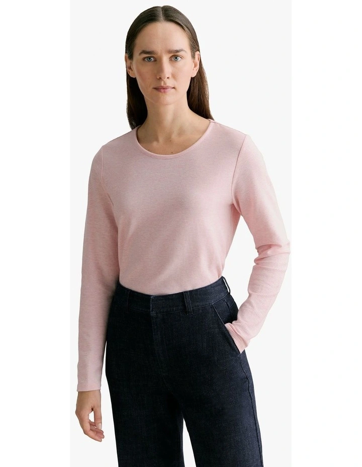 Cotton Ottoman Marle Long Sleeve T-shirt in Mauve Pink image 1