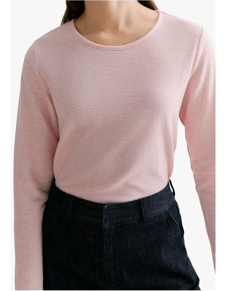 Cotton Ottoman Marle Long Sleeve T-shirt in Mauve Pink image 3