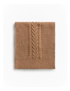 Merino Cable Knit Scarf in Dark Camel