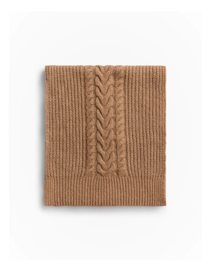 Merino Cable Knit Scarf in Dark Camel image 1