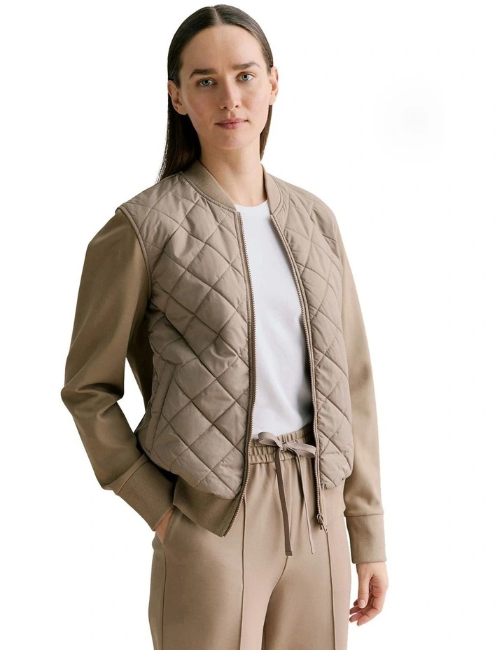 Quilted Zip Through Bomber Jacket in Clove image 1