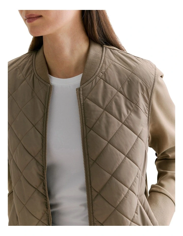 Quilted Zip Through Bomber Jacket in Clove image 3