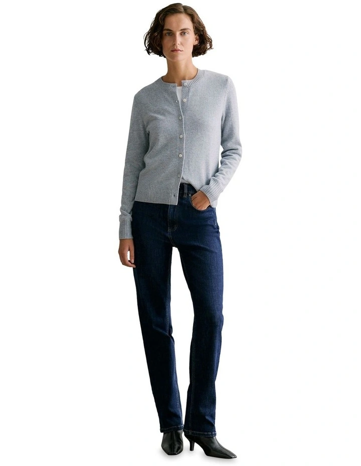 Wool Cashmere Speckled Crew Cardigan in Grey Marle image 2