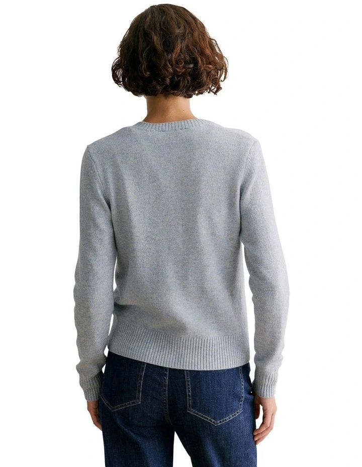 Wool Cashmere Speckled Crew Cardigan in Grey Marle image 4