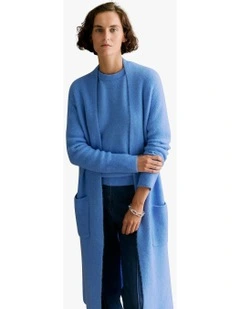 Alpaca Merino Blend Longline Cardigan in Bright Blue