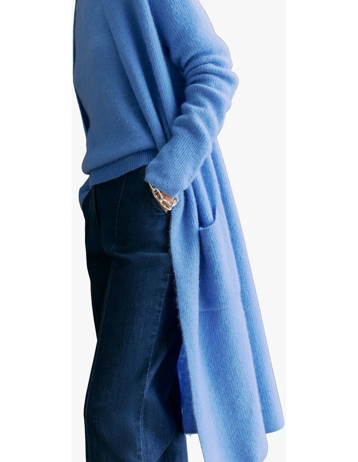 Alpaca Merino Blend Longline Cardigan in Bright Blue image 2