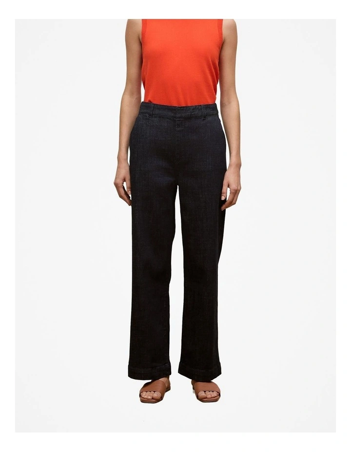 Australian Cotton Blend Denim Pant in Blue Black image 1