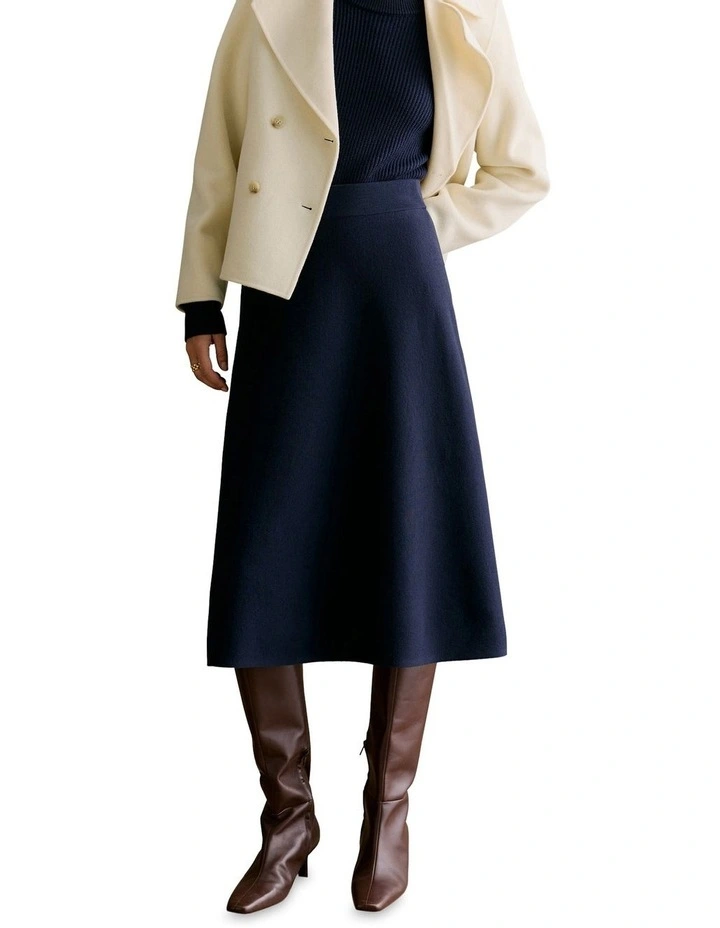 Australian Merino Milano Knit Skirt in Navy image 1