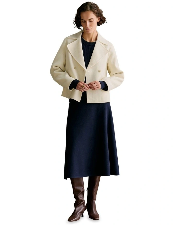 Australian Merino Milano Knit Skirt in Navy image 2