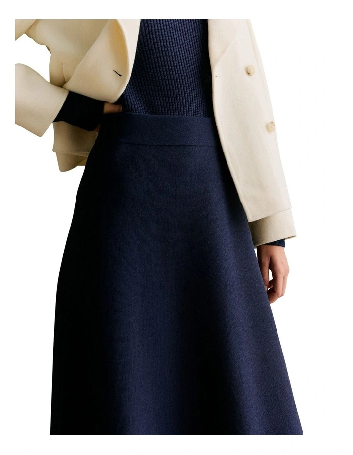 Australian Merino Milano Knit Skirt in Navy image 3