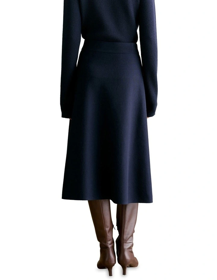 Australian Merino Milano Knit Skirt in Navy image 4