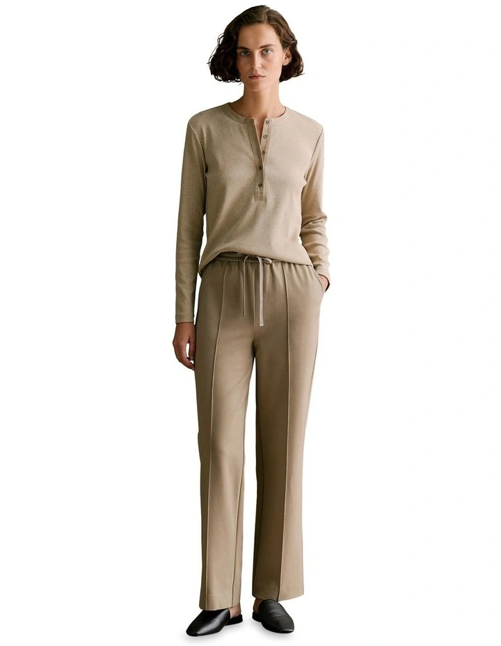 Cotton Rib Henley in Taupe Marle image 2