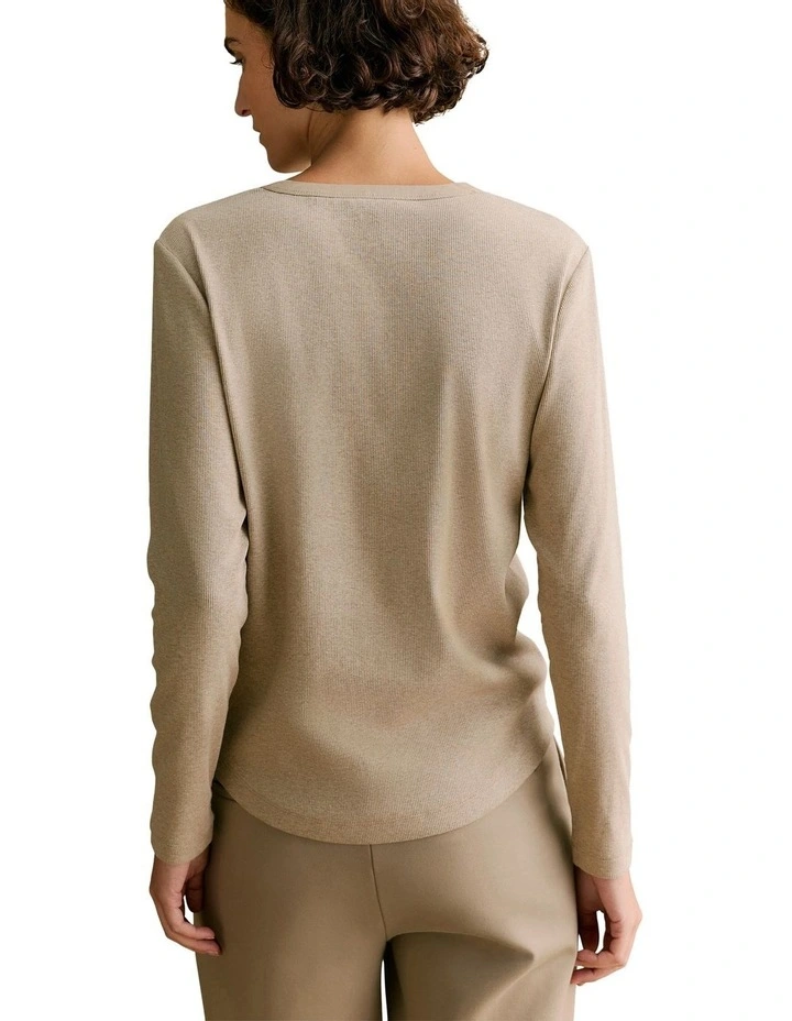 Cotton Rib Henley in Taupe Marle image 4