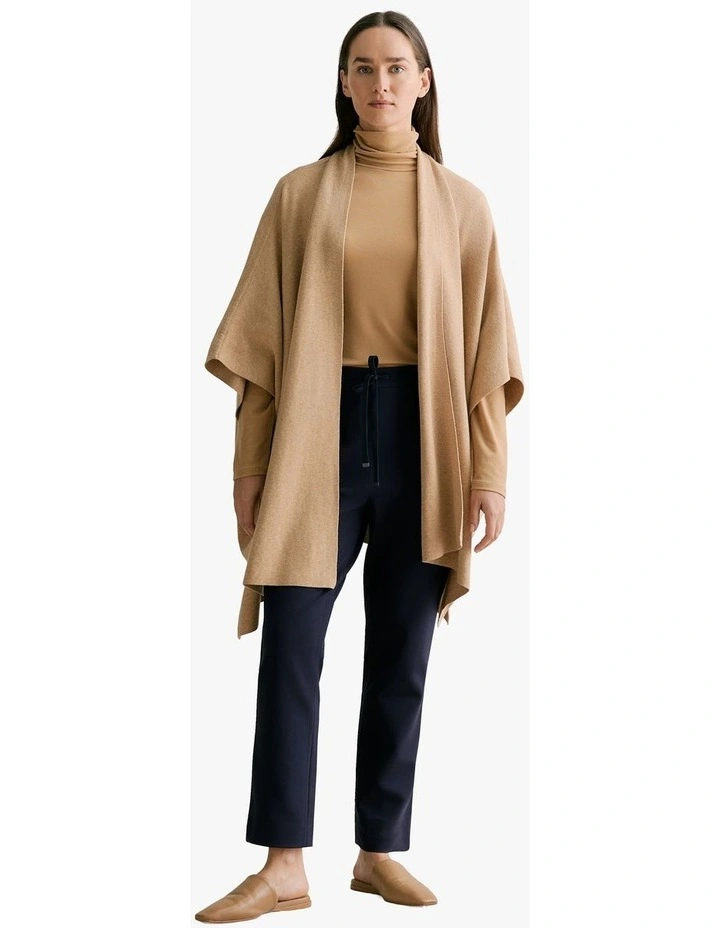 Tencel Wool Fine Rib Roll Neck Top in Camel image 2