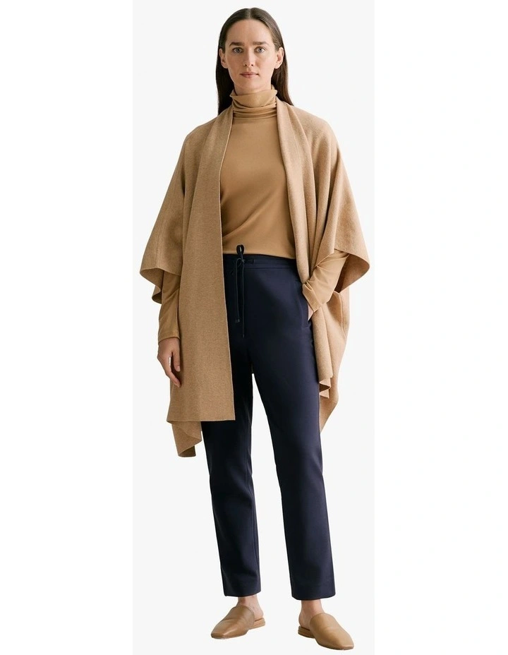 Tencel Wool Fine Rib Roll Neck Top in Camel image 5