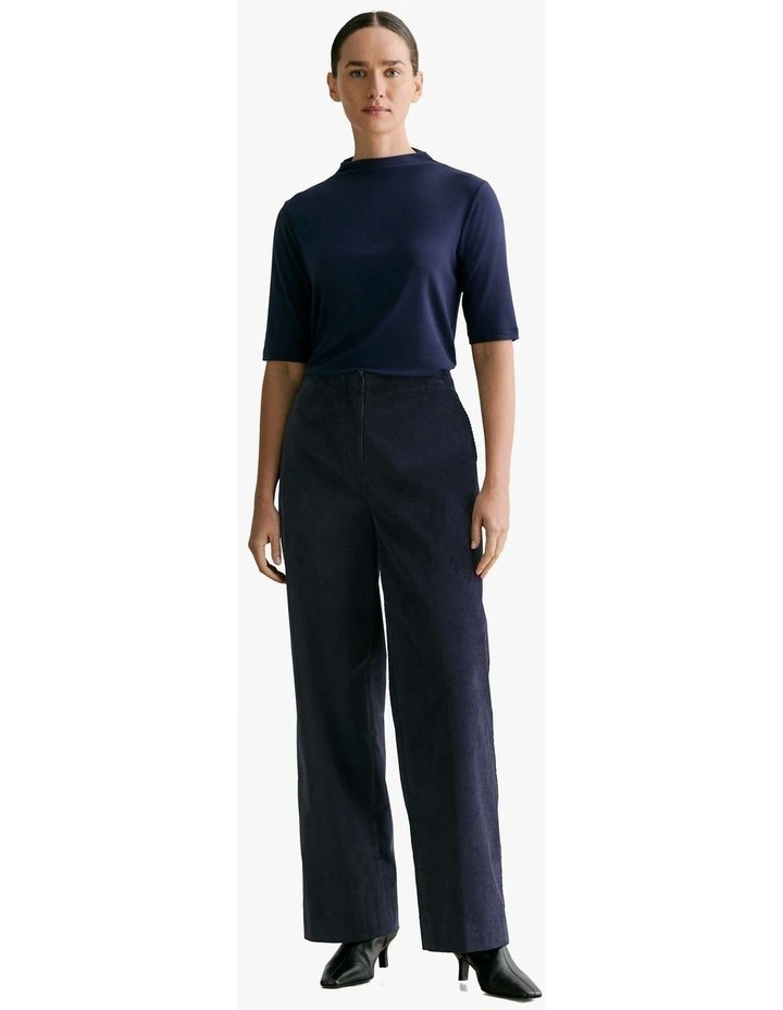 Lyocell Wool Rib Mock Neck T-shirt in Navy image 2