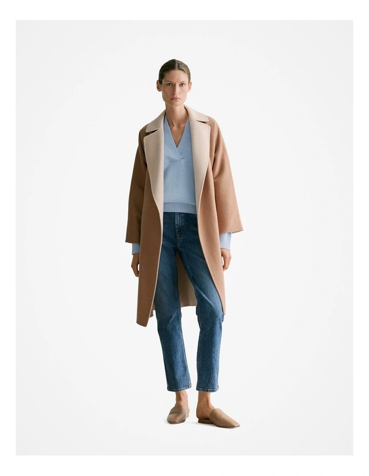 Cotton Cashmere Relaxed V Neck Knit Jumper in Cornflower image 2