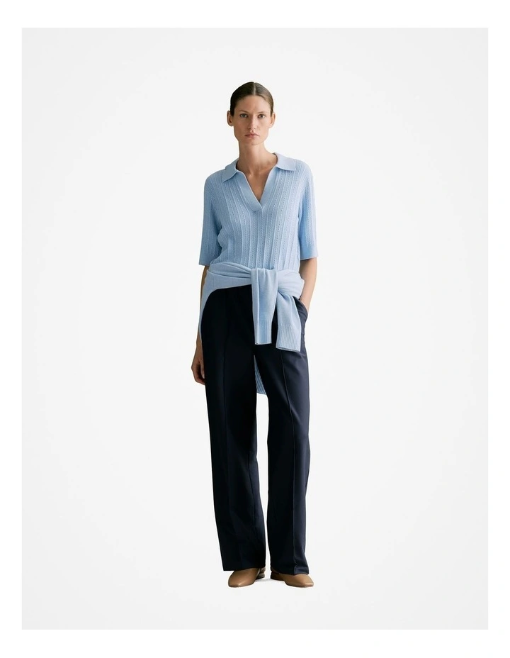 Cotton Cashmere Cable Short Sleeve Polo Knit Jumper in Cornflower image 2
