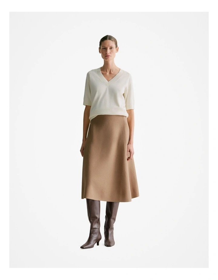 Cotton Cashmere V Neck Knit Jumper in Cream image 2