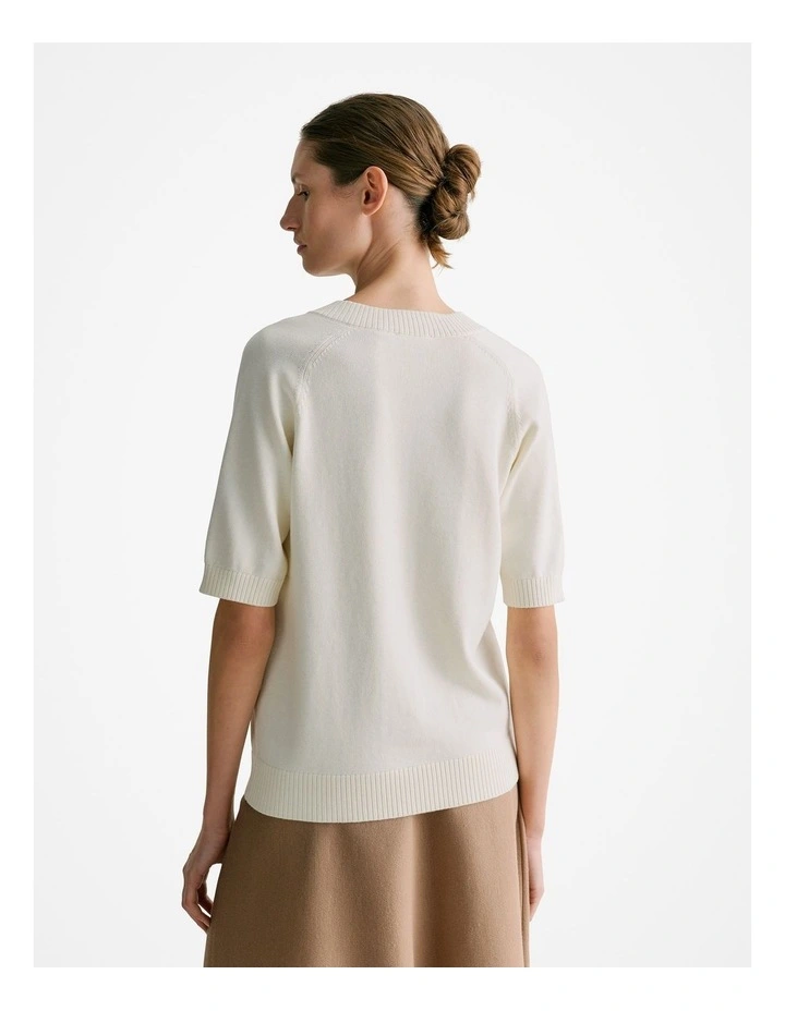 Cotton Cashmere V Neck Knit Jumper in Cream image 4