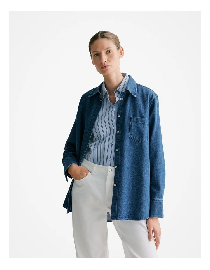 Relaxed Denim Shirt in Mid Blue image 1