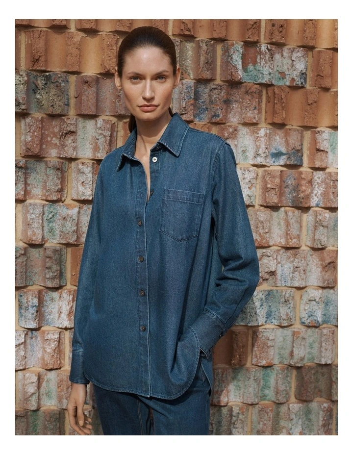 Relaxed Denim Shirt in Mid Blue image 2