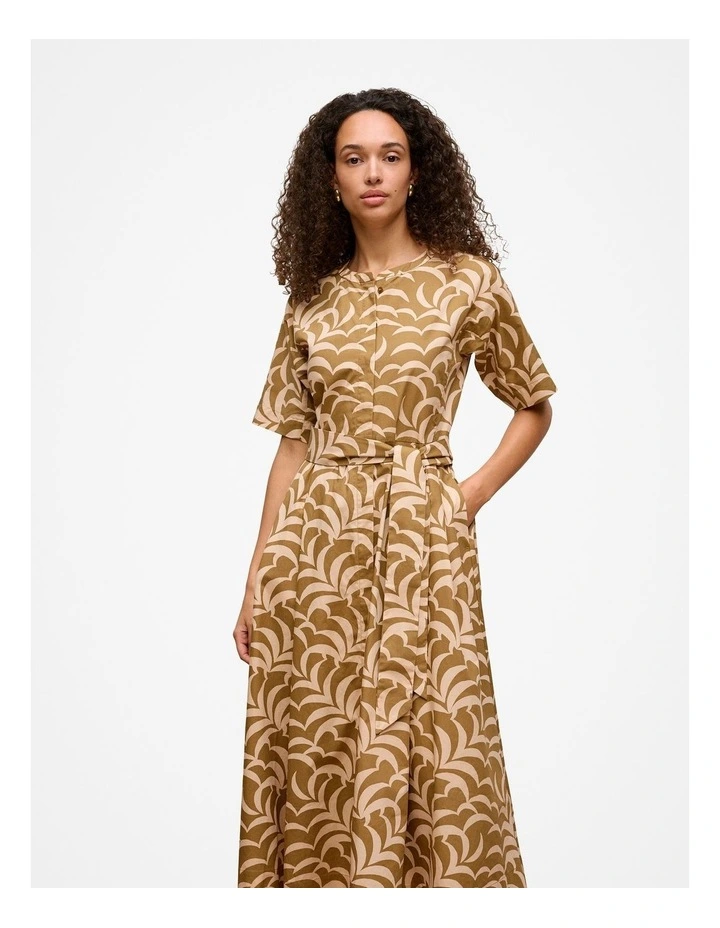 Fern Leaf Poplin Short Sleeve Dress in Golden Brown image 3