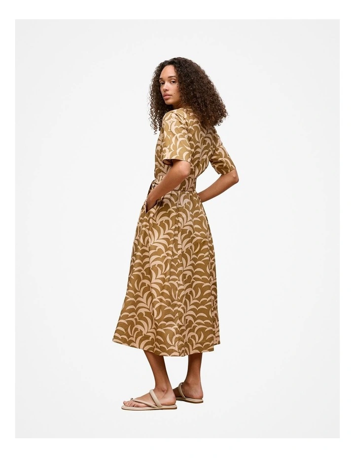 Fern Leaf Poplin Short Sleeve Dress in Golden Brown image 6