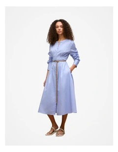 Cotton Sateen Belted Dress in Dove Blue