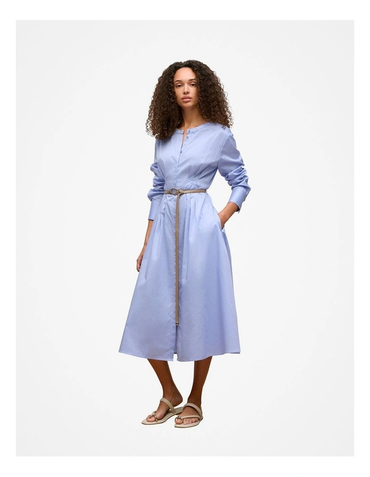 Cotton Sateen Belted Dress in Dove Blue image 1