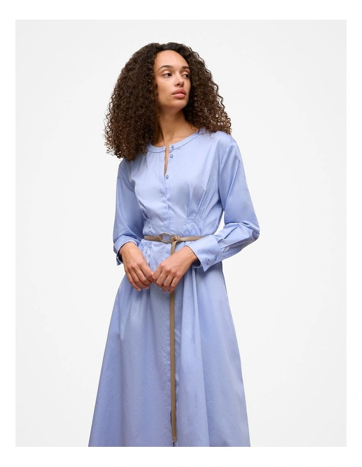 Cotton Sateen Belted Dress in Dove Blue image 3