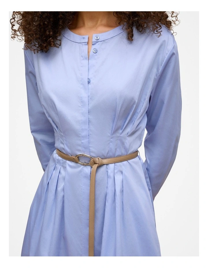 Cotton Sateen Belted Dress in Dove Blue image 4