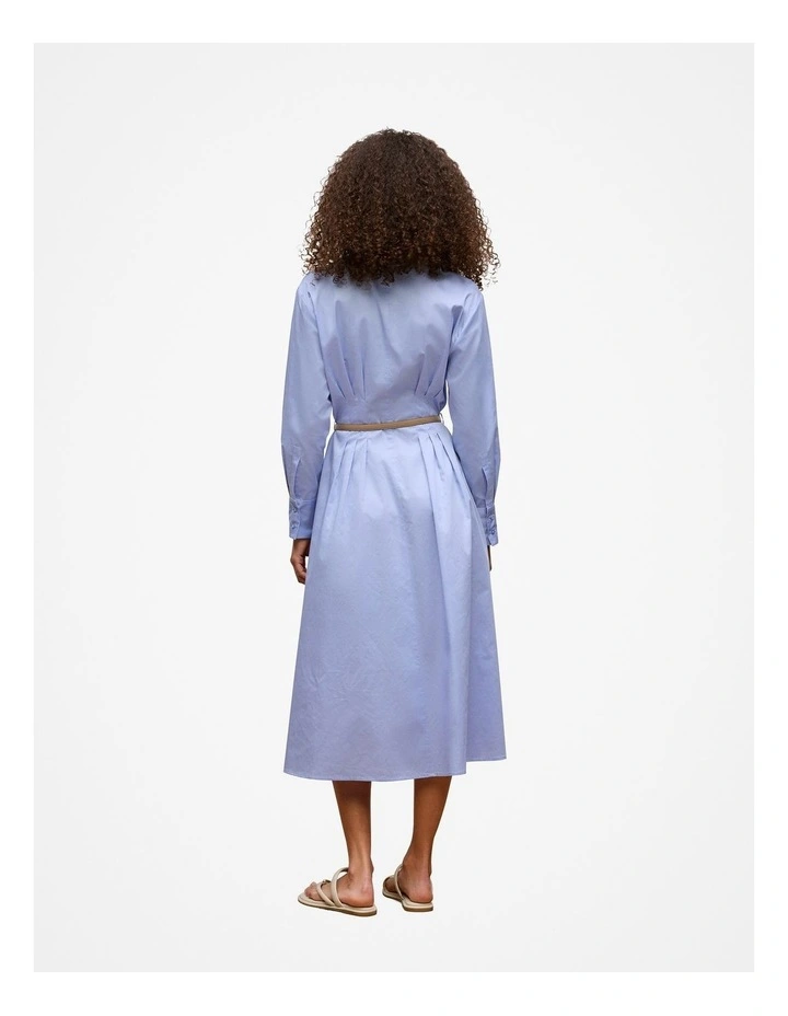 Cotton Sateen Belted Dress in Dove Blue image 5