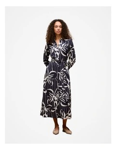 Floral Stripe Twill Shirt Dress in Night Sky